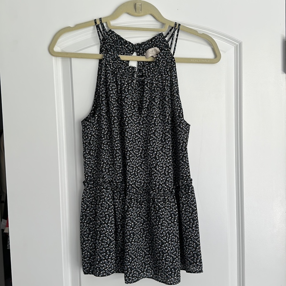 Ann Taylor Loft sleeveless blue floral blouse medium NWT